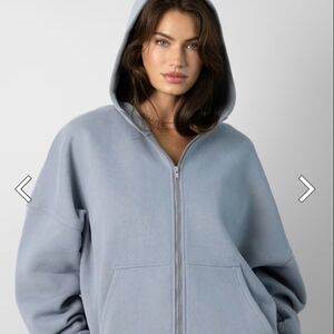 Light Blue Zip-Up Hooded Women's Top